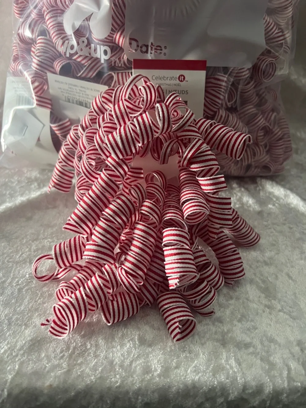 Michaels Red and White Striped Curly Ribbon Bows lot of 20